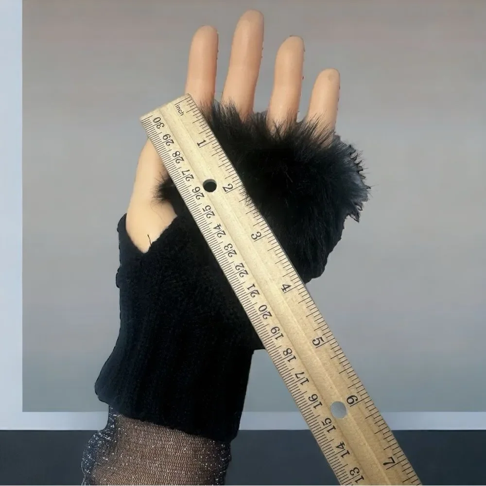 SXY l Custom Set l Elegant Black Arm Sleeves (Sheer) Fuzzy Fingerless Gloves New